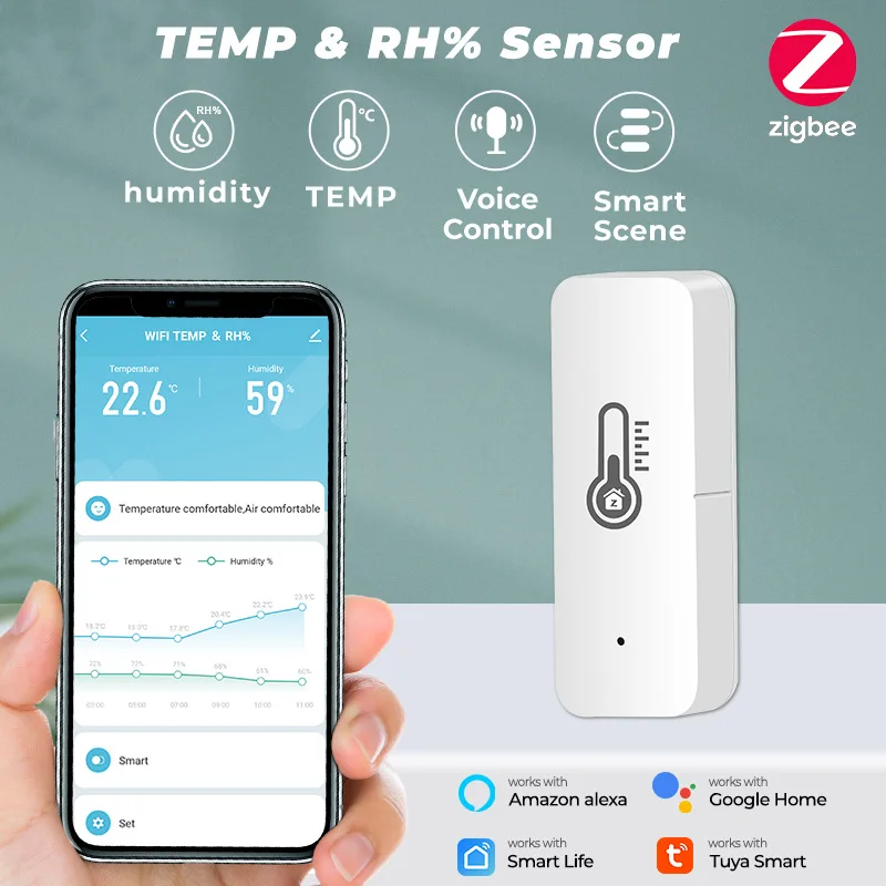 Датчик температуры и влажности Tuya Smart Life Wi-Fi сенсор Zigbee гигрометр термометр переключатель Alexa