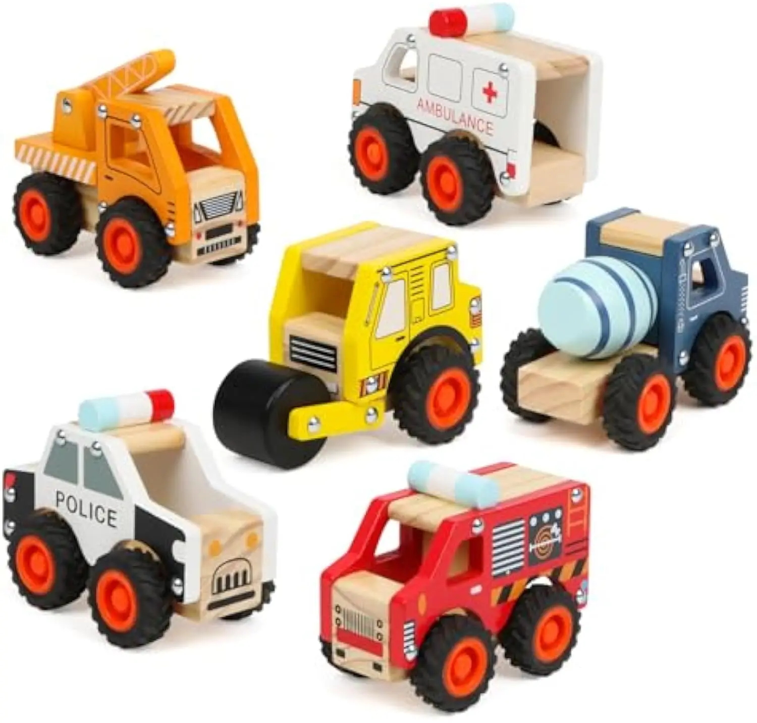 Wooden Push Cars for Toddlers Kids Toy Car Push Back Montessori Toys 6 Pcs Cars for Toddlers 1-3 Kid Push and Go Vehicle Toys