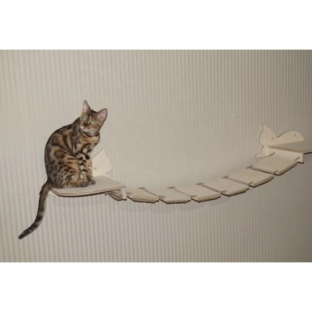 
2021Manufacturer New Products Bridge Furniture Bed Mount Post Hammock Floating Pet Wood Wall Cat Shelf 