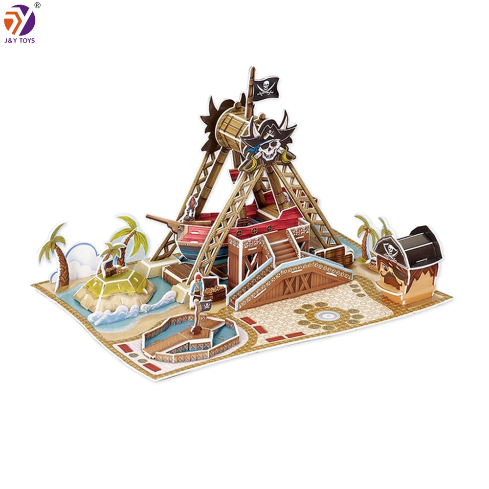 Amazon popular educational 76 pcs foam paper jigsaw puzzle kids pirate ship building assemble 3D puzzle toy