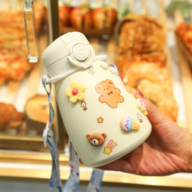 2021 Ins Stock Custom Large Capacity Drinking double wall Stainless Steel Kids Thermos Vacuum Flasks with Straw