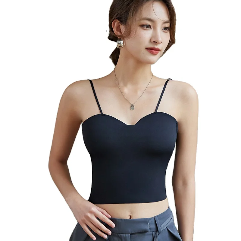 New Ice Silk Scarless Nude Feel Adjustable Sling Strap Cross Beauty Back Fixed One piece Cup Wrapping Chest