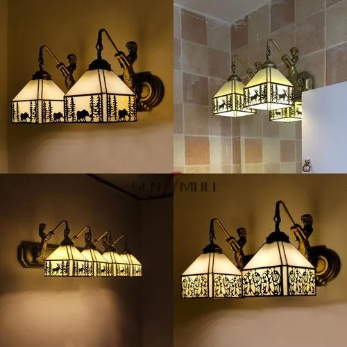 Factory Wholesale Custom Stained Glass Hand Welded Tiffany Style Wall Lights Retro Decorative Sconces