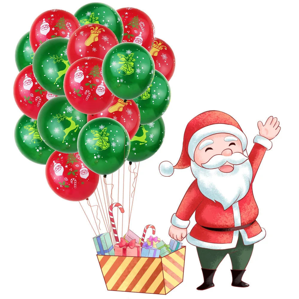 Colorful  Red and Green merry christmas  Latex Balloons Santa Claus Printed Balloons for Christmas Party Decoration