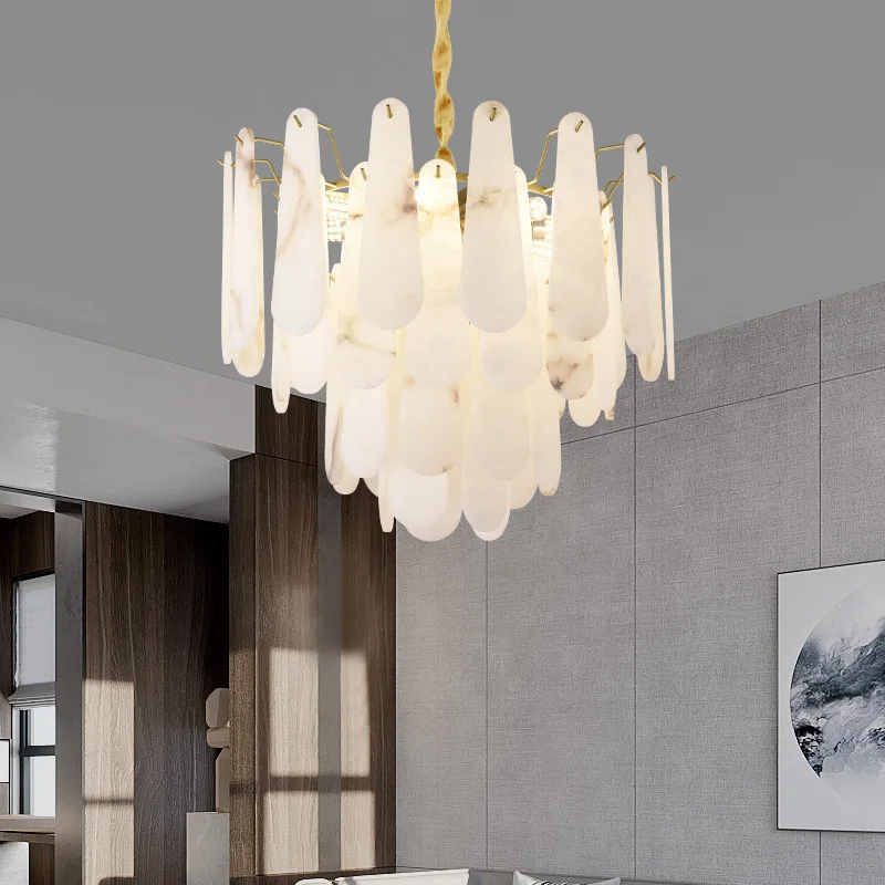 Modern Stair Chandelier Alabaster Chandelier Minimalist Natural Stone Pendant Lights Living Room Dinning Room