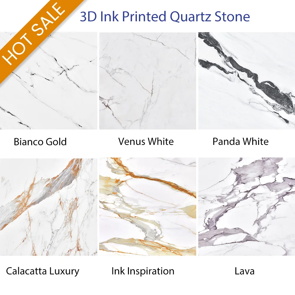 3200*1600 mm 3D Ink Printed Quartz 20mm 30mm Calacatta Quartz Slab for kitchen countertop