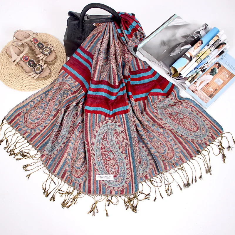 2023 New Arrival  Fashion  Winter Pashmina Shawl Flower Embroidered Tassel Scarf Cashmere Scarf Ethnic style shawl
