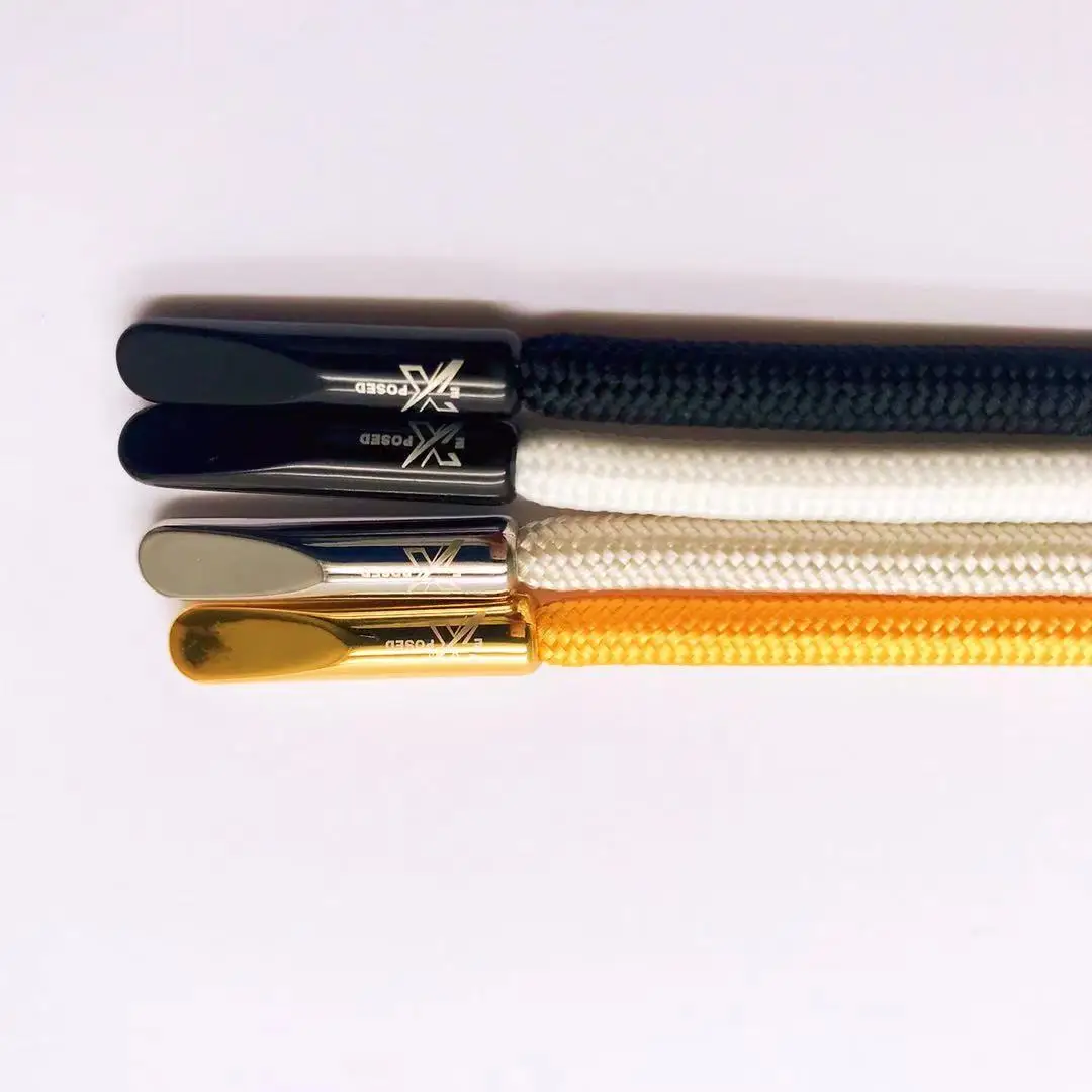 5mm high quality luxury round polyester  drawstring cord with laser logo metal aglets.