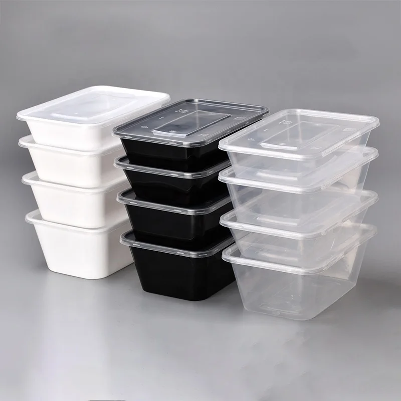 500ml-1000ml Clear Black white Rectangular Disposable PP Food Box Take Away Microwaveable Plastic Food Containers