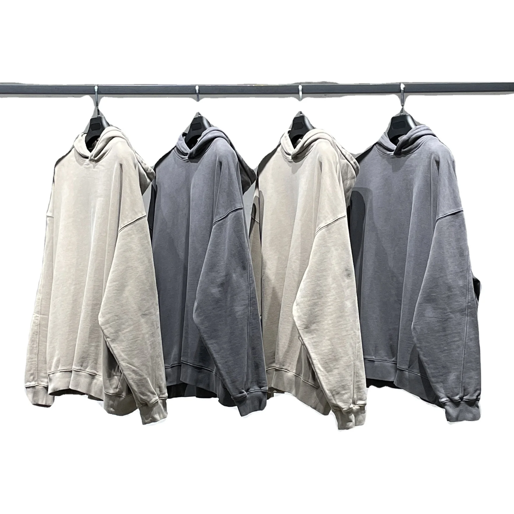 2021 Latest design mens heavy cotton hiphop streetwear hoodies acid wash vintage oversized hoodie without drawstring