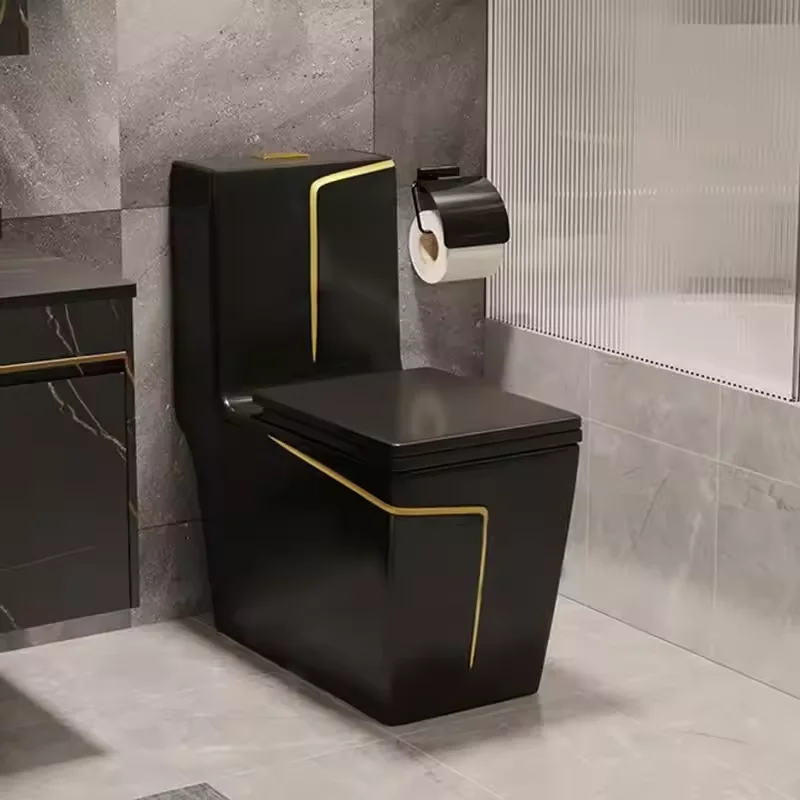 China Factory Ceramic Floor Mounted Toilet Electroplating Golden Toilet Dual Gold Line Toilet