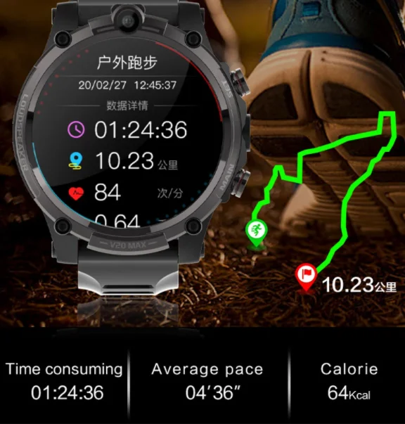 New V20 4G smartwatch 1.6 inch full touch screen SIM card 128G memory smart watch sports fitness watch with dual cameras