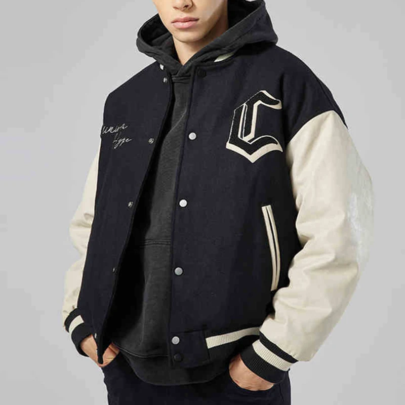 Fashion Custom Varsity Jacket Leather Sleeves Chenille Contrast Softshell Jacket Embroidery Baseball Jacket