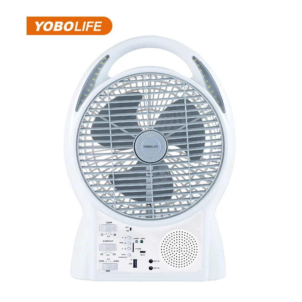 Emergency LiFePO4 Battery Solar Rechargeable Table Fan 8 inch 2 speed with LED Light for Household Camping Outside