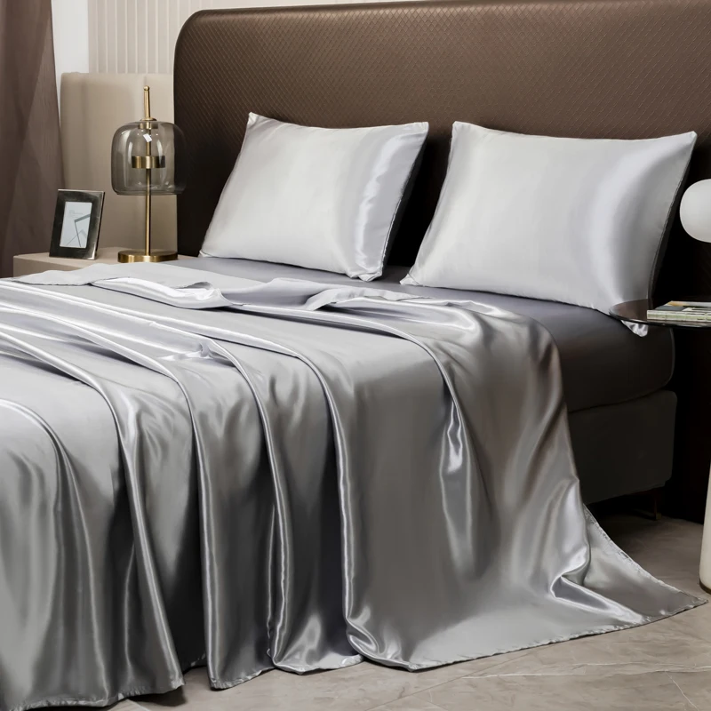 Custom Color Euro-American Style Satin Bed Sheets Bedding Set Silky Satin Bed Sheet Satin Silk Bedding Sets