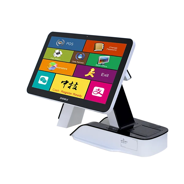 Все в одном pos-система коммерческий сенсорный кассовый аппарат Мобильный pos QR-код сканирования печати внутренний принтер дисплей экрана клиента