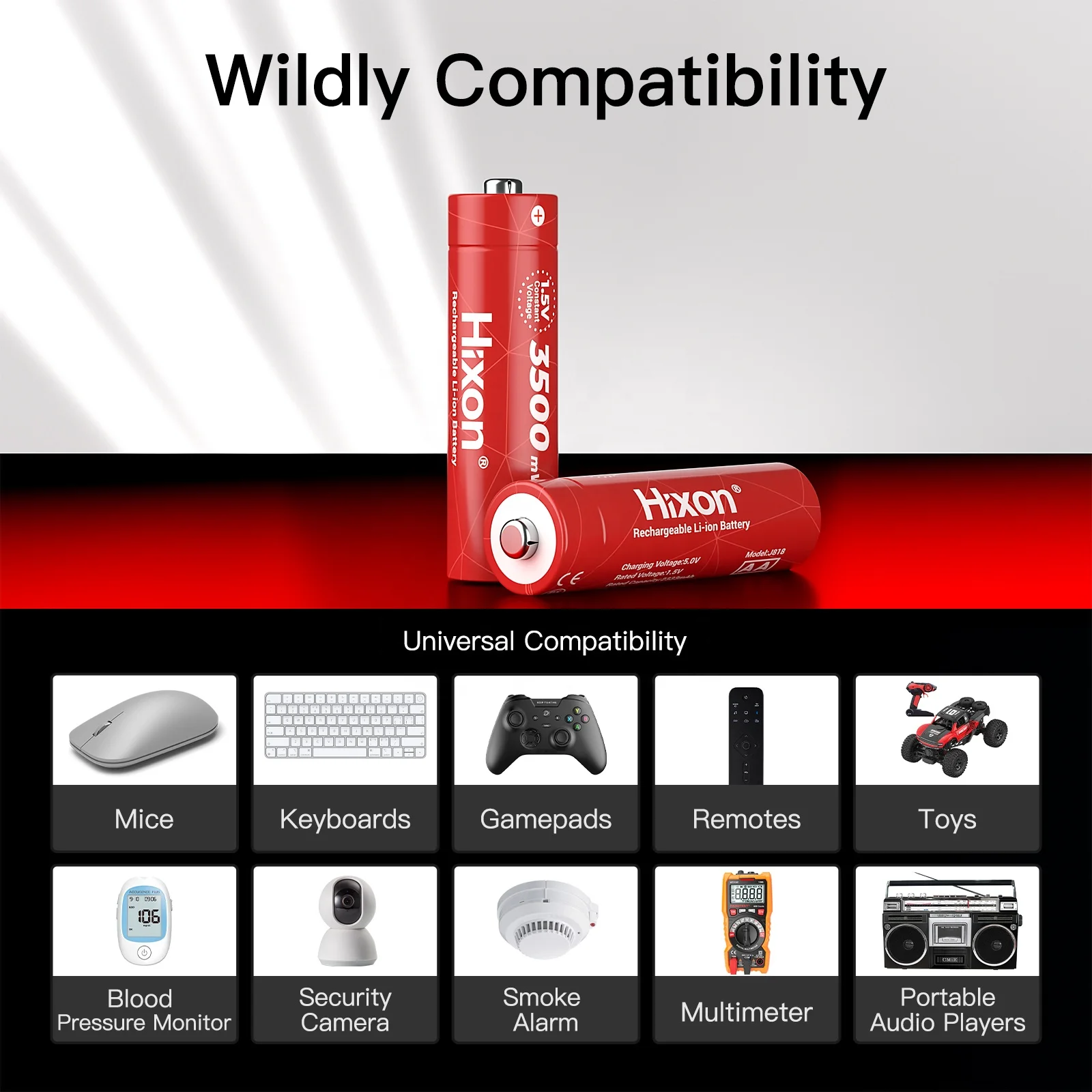 Quick-charging 1.5V AA lithium-ion batteries 3500mWh long cycle life 4PCS batteries and charger kit