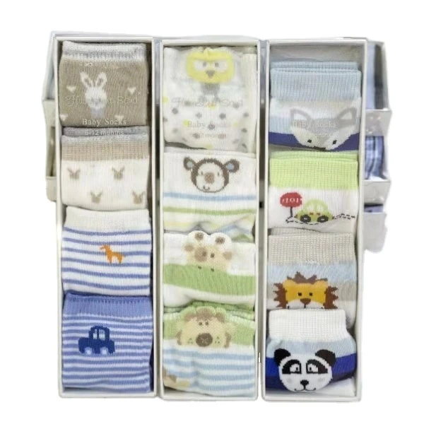 Hot Sale 0-12M Newborn Baby Socks 4 Pairs Box Pack Infant Gift Socks Soft Cotton Baby Cartoon Socks