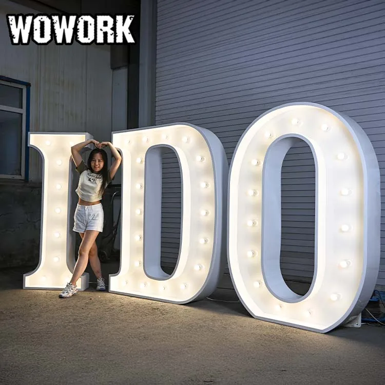 WOWORK 4ft Portable collapsed foldable marquee letter neon metal collapsible number lights for wedding birthday party decoration