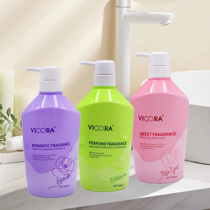 VICORA Rose Shower Gel Perfumed Bubble Cool Organic Bathroom Kit Hair Shampoo and Conditioner Body Wash