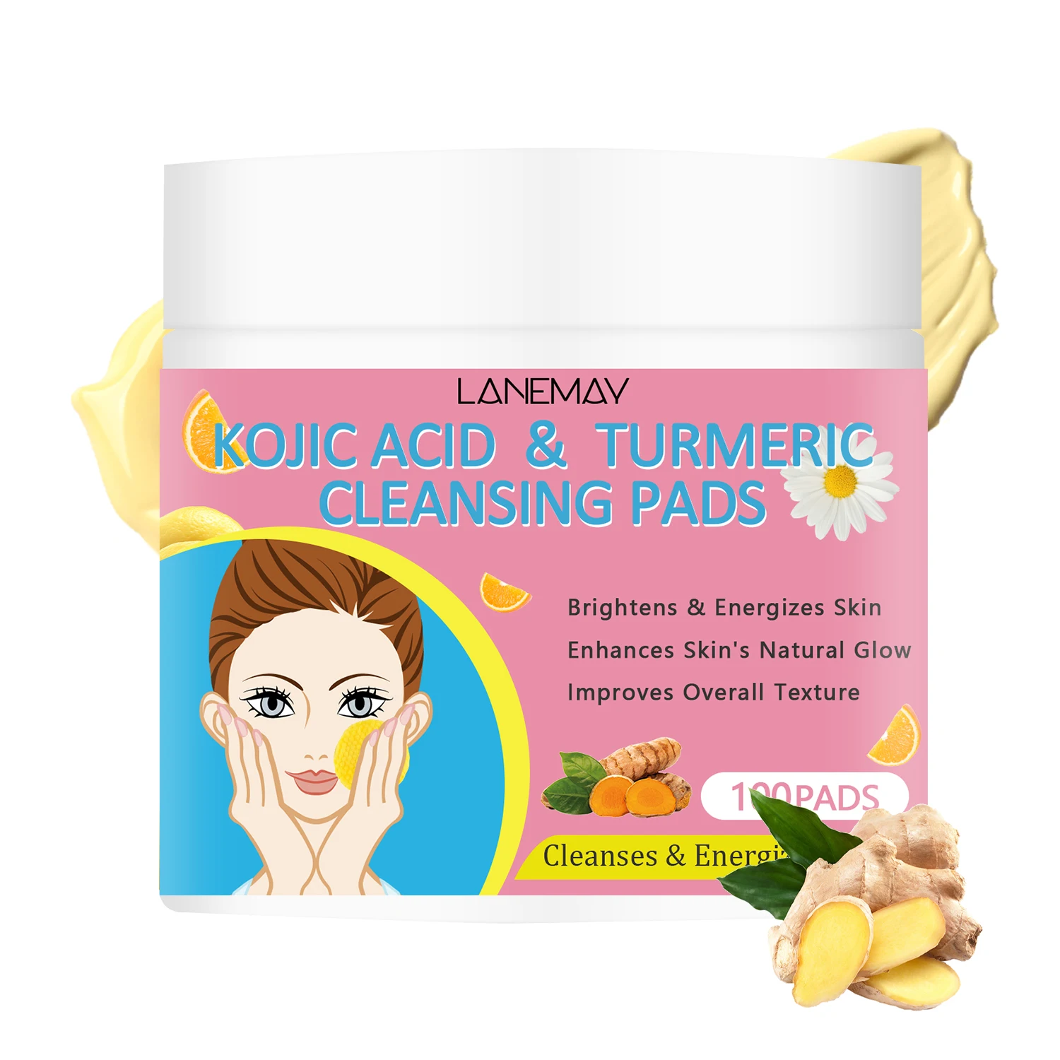 Natural Face Care Acne Pure Kojic Acid Turmeric Exfoliating peels Pads Cleaning For Lady
