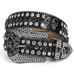 BB Fast Delivery Luxury Crystal Skull designer Men Women Belt Diamond Studded Rhinestone Belts Western Sparkle Leather Belts