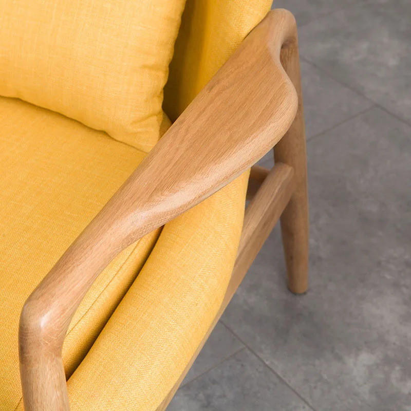 Nordic solid wood single sofa chair modern minimalist casual chair Japanese -style furniture small apartment living room fabric