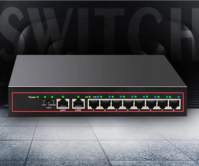 Factory original sale 250meters long distance 10/100M Power over ethernet Gigabit 8+2 channels industrial poe switch 8 port