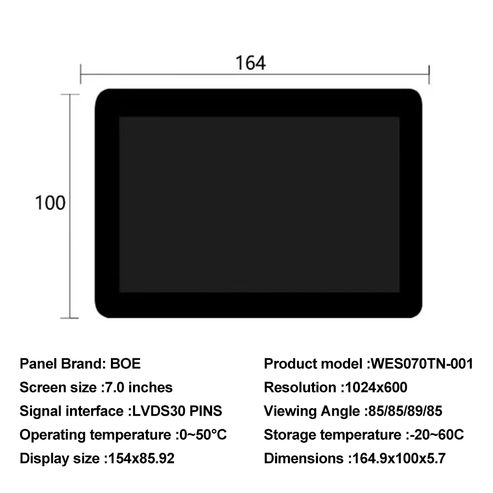7 inch touch screen 1024X600 BOE ips Industrial panel assembly screen lvds interface LCD module screen factory Price wholesale