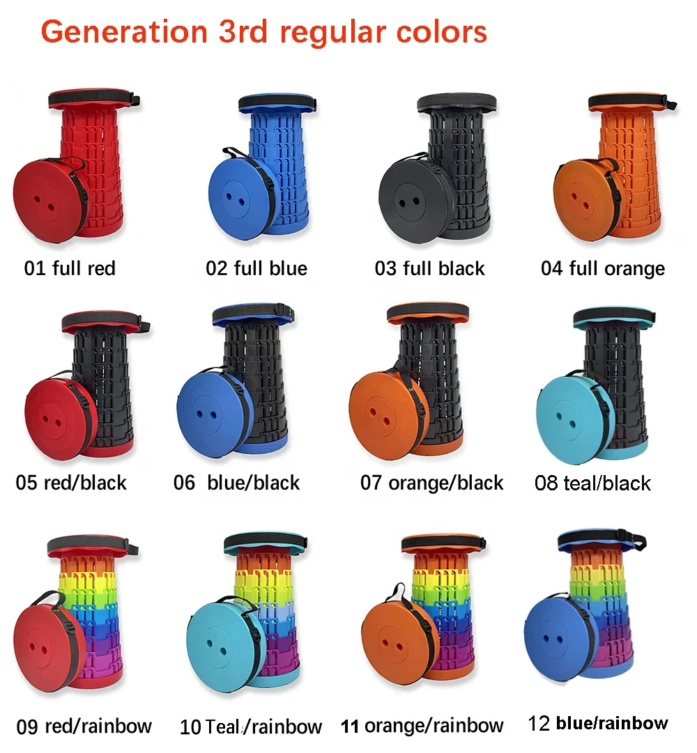 Load 550 lbs Custom Logo Outdoor Camping Stool Portable Plastic  Collapsible Telescopic Folding Ottoman Stool With Cushions