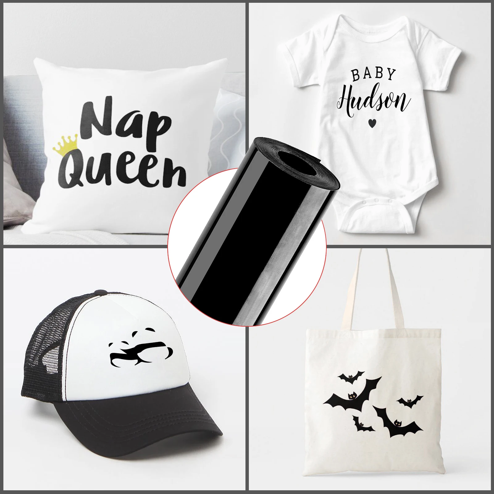 Nicapa Iron On Black Rolls HTV Film Heat Transfer Vinyl for DIY Clothing T Shirts 12 Inch by 15 Feet