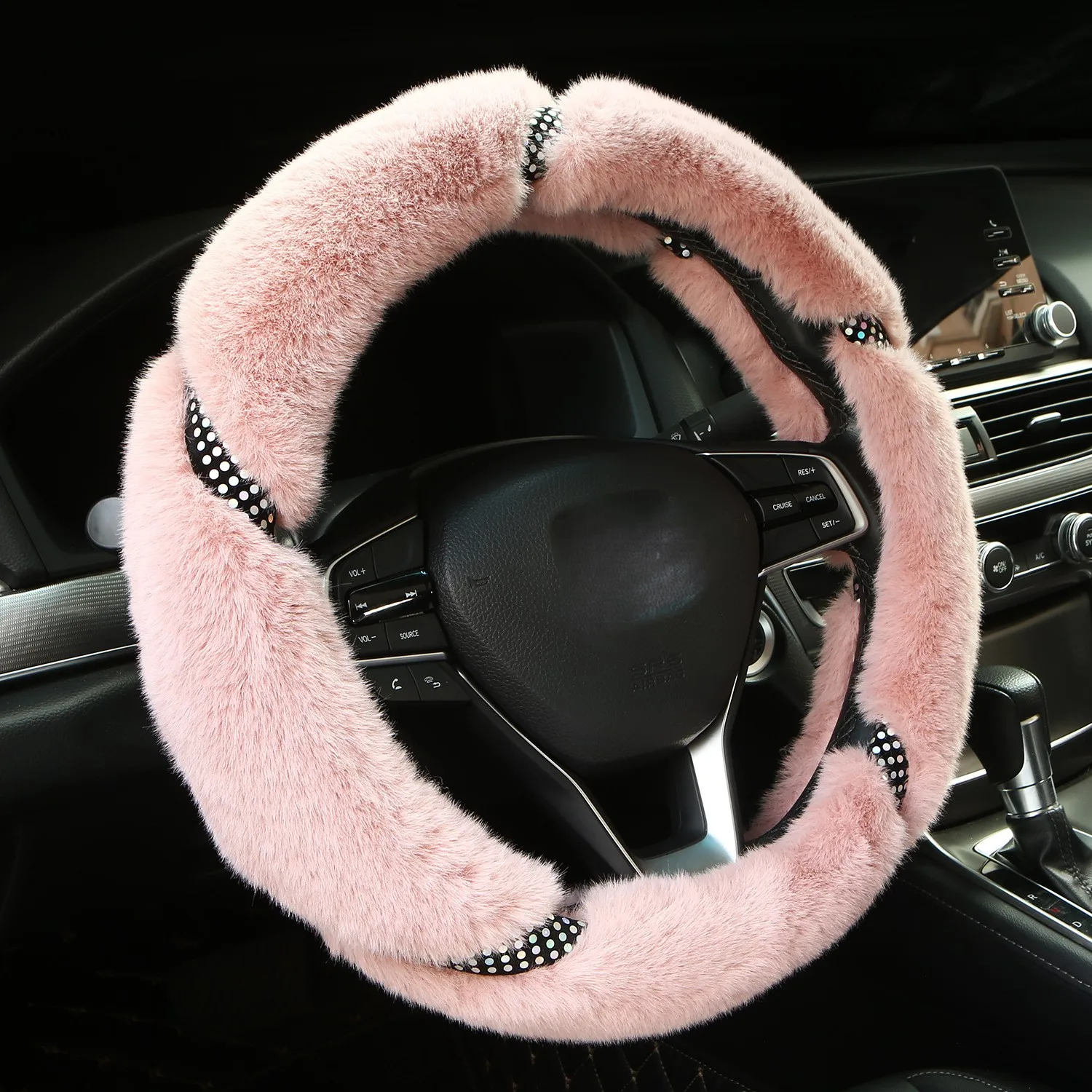 Protector rosa peludo lindo del volante del coche de la felpa del invierno Universal vendedor caliente