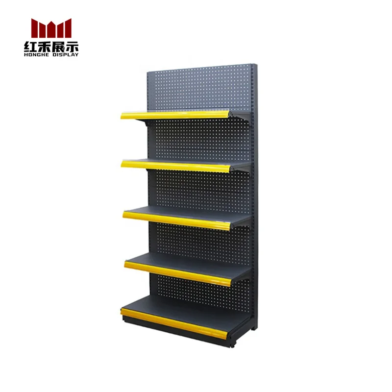 Hong He Customized Supermarket Shelves Gondola Shelving Single Side Shelf Display Rack For Shop