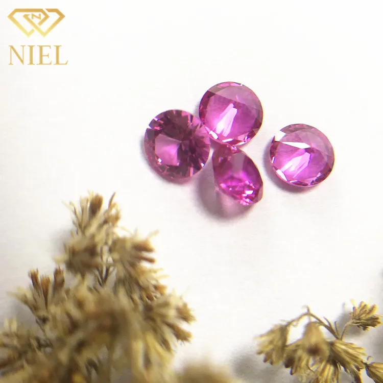 3# niel gems shape prices of loose stones pink sapphire rubine cut synthetic corundum rubies round ruby