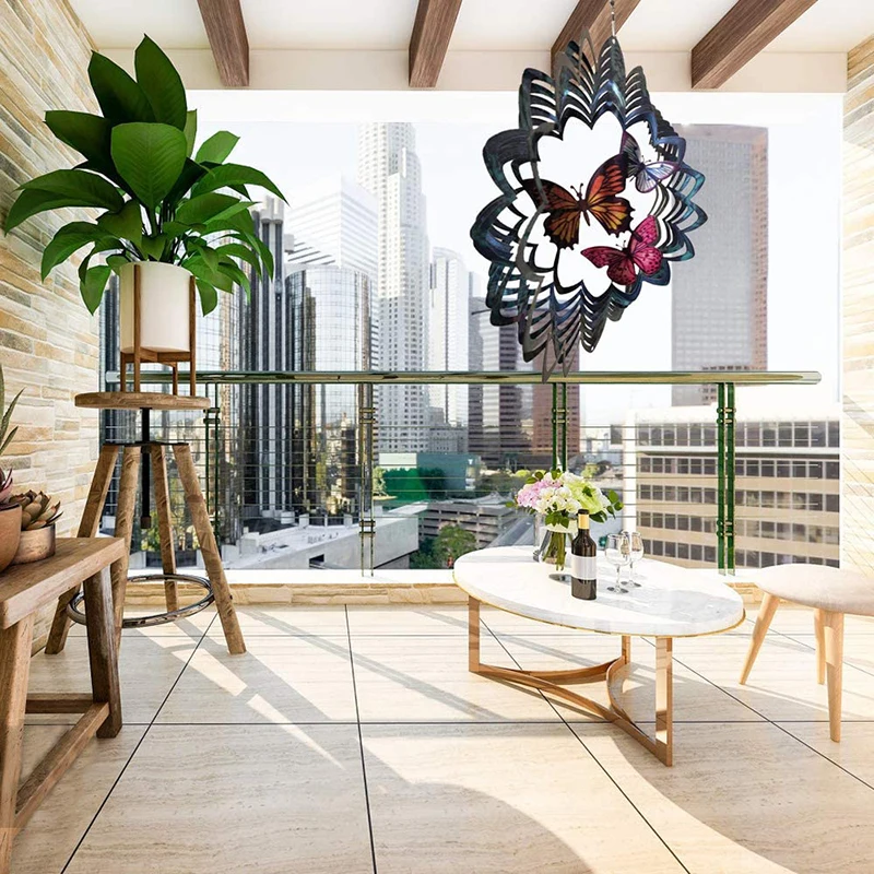 outdoor hanging 3d stainless steel decorative metal garden mandala solar light wind spinner manufacture