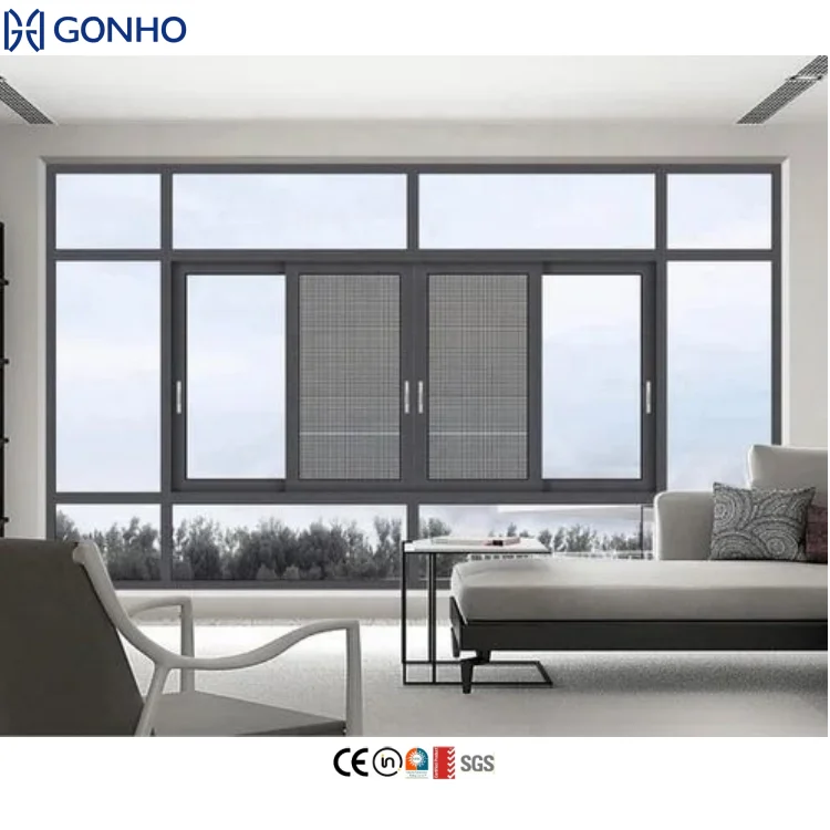 Simple Design Sound Insulation 3 Track Aluminium School Sliding Window Black Screen Window