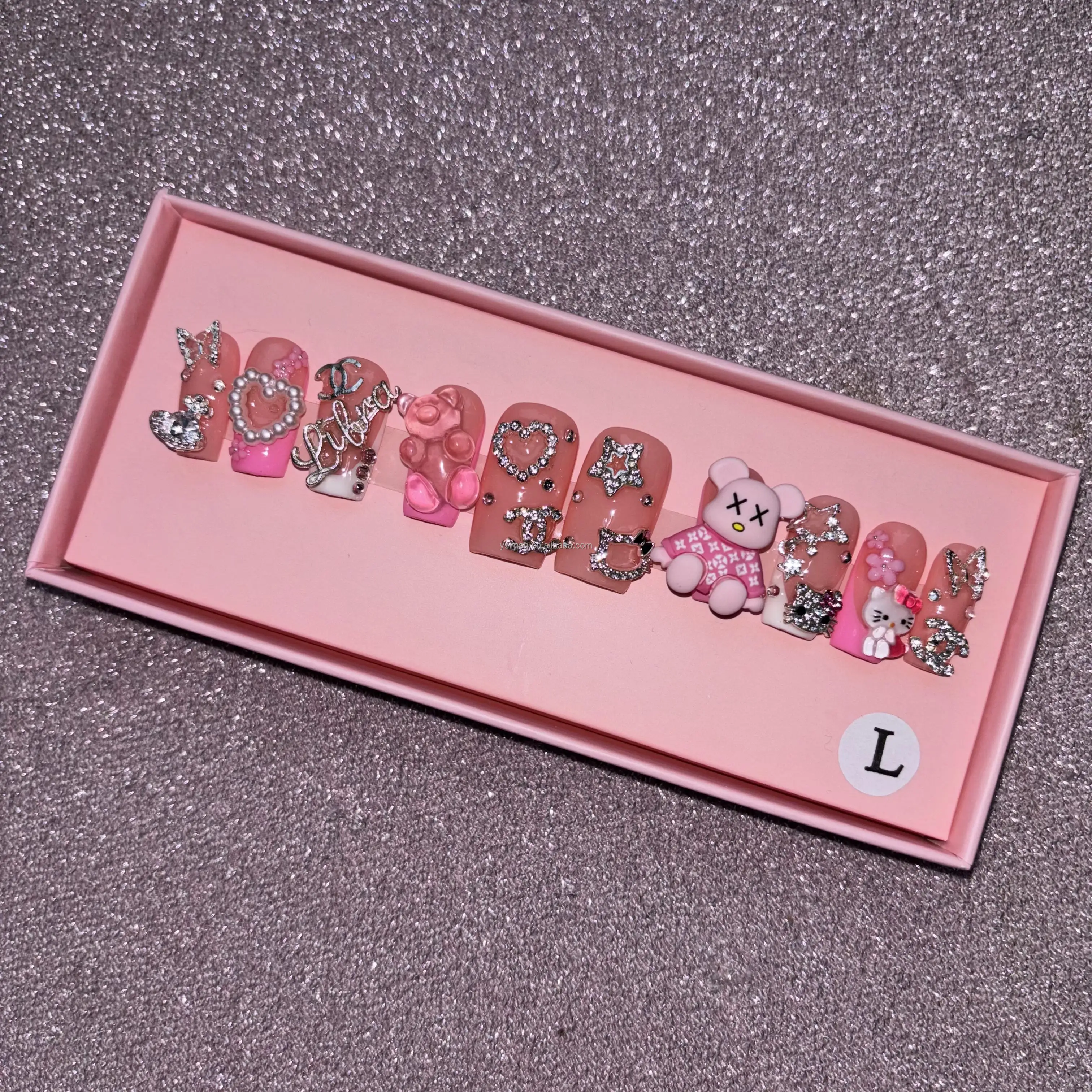Short nails Design Custom Middle Oval Black French White Butterfly  ABS Acrylic Artificial Fingernails