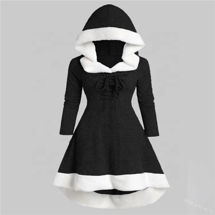 Высококачественная Рождественская одежда на eBay, европейские и американские популярные модели, плюшевое кружевное приталенное платье с капюшоном