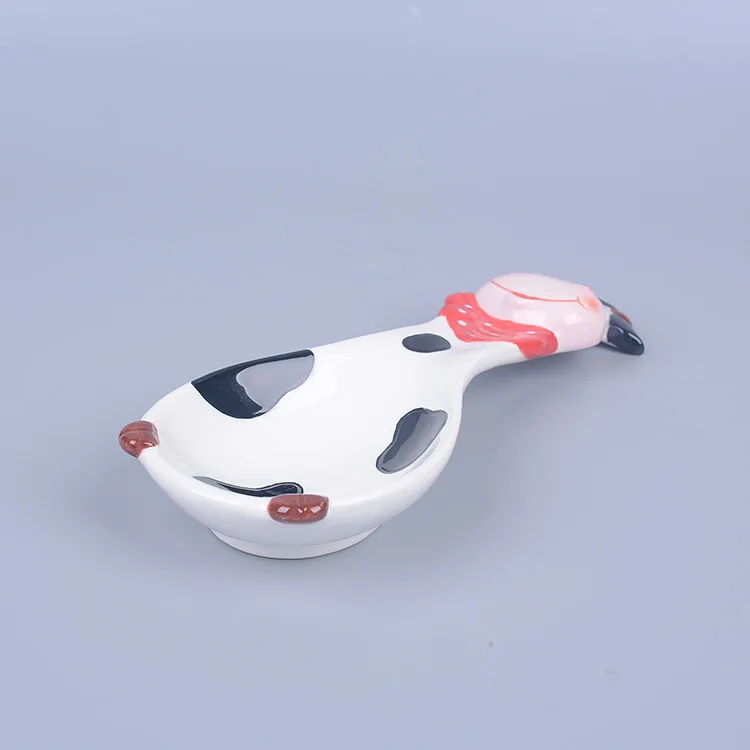 hand painted cow shape kitchen ceramic custom soup spoon rest holder