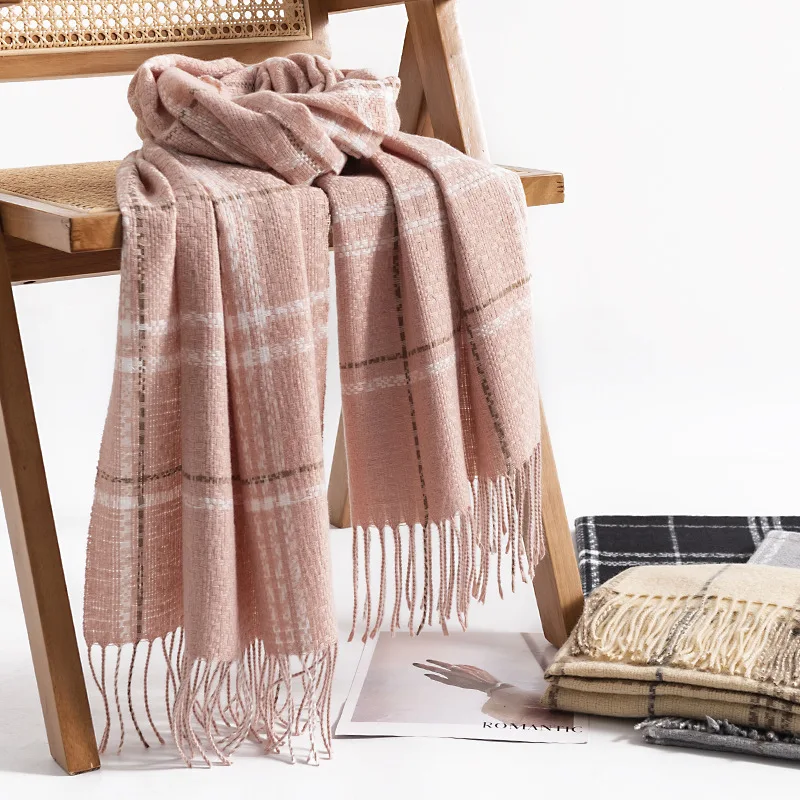 Fresh Sweet Cashmere-like Scarf Wholesale New Elegant Shawl Warm Plaid Cold-proof Scarf All-match High Sales Tassels