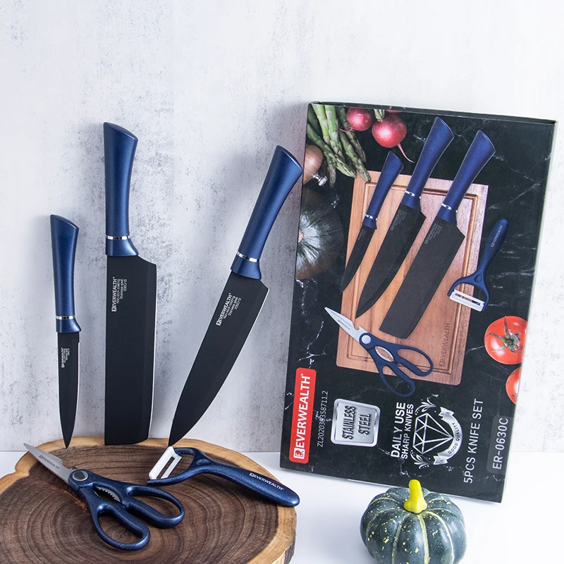 Trending Products 2022 New Arrivals Professional Japanese Stainless Steel Utility Knife Blue Chef Knife Set With Scissor Peeler