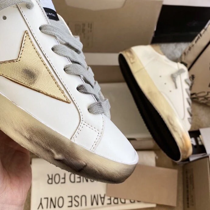 large size 45 designer vulcanized shoes for men lace up do old famous golden sneakers for women star real leather sports shoes