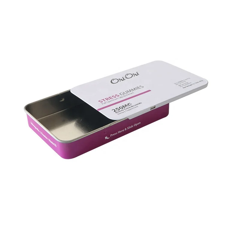 Child Resistant Sliding Tins Boxes Tinplate Box with Insert Tray Childproof Rectangle Metal 3.5 Paperboard Childproof Packaging