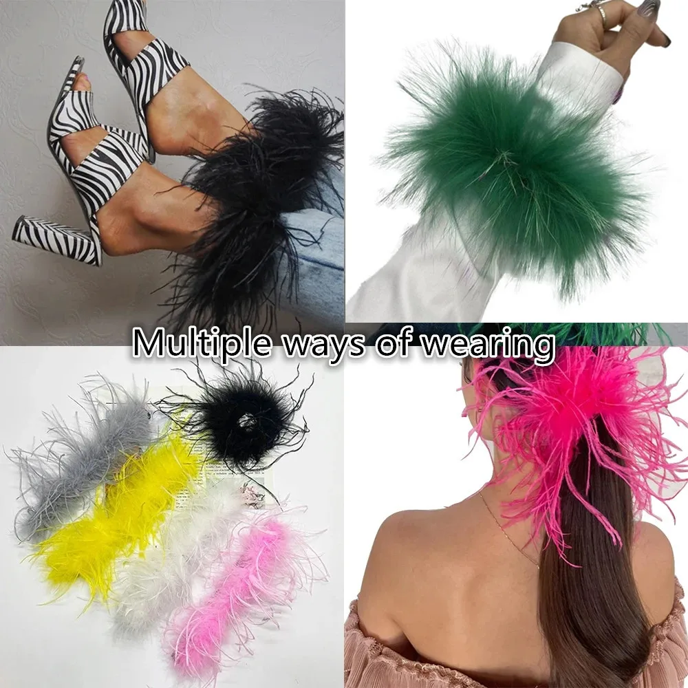 Fluffy Luxuriate Red Ribbon Feathers Sewing Fringe Trim Ostrich Boa Feather for Christmas Party Pajamas Set Dress Suits Cuff