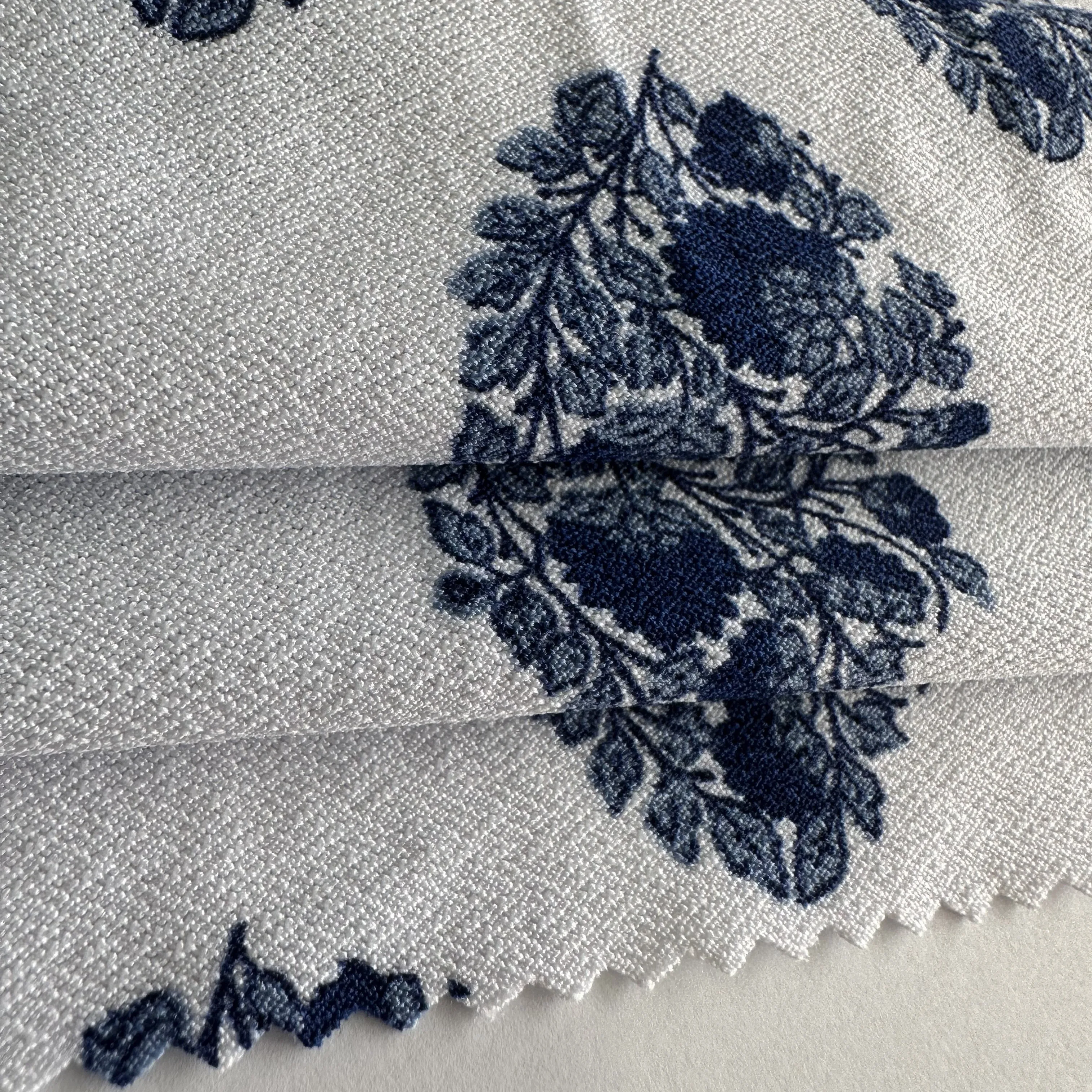 wholesale moss crepe fabric from China 95%polyester 5%spandex stretch floral printed crepe fabric for dress and swimwear