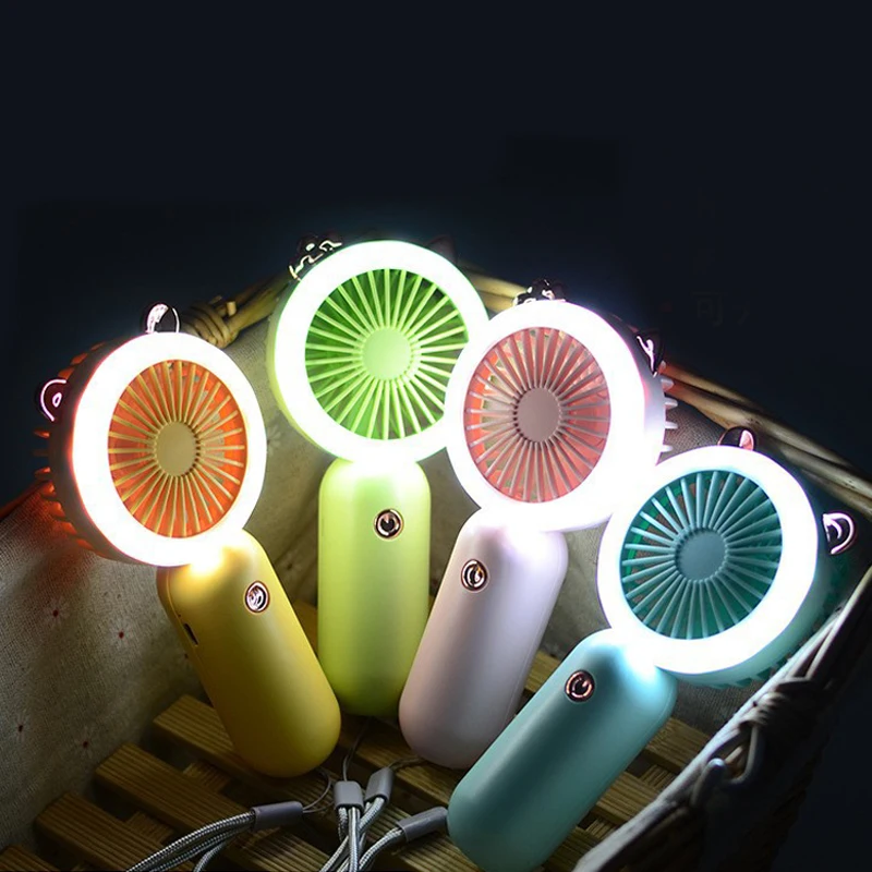 USB Rechargeable Mini Portable Fan with Night Light Three Speed Adjust Ventilador Portatil LED for Car and Outdoor Use