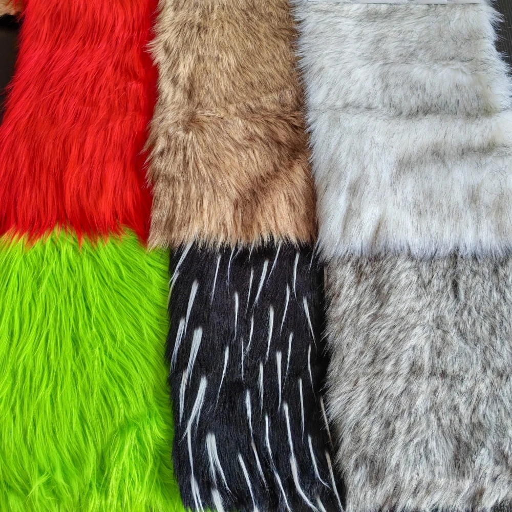 Factory Best Polyester Modacrylic, Shaggy Faux Fox Wolf Fur Fabric By The Yard Long Pile Animal Fur Fabric/