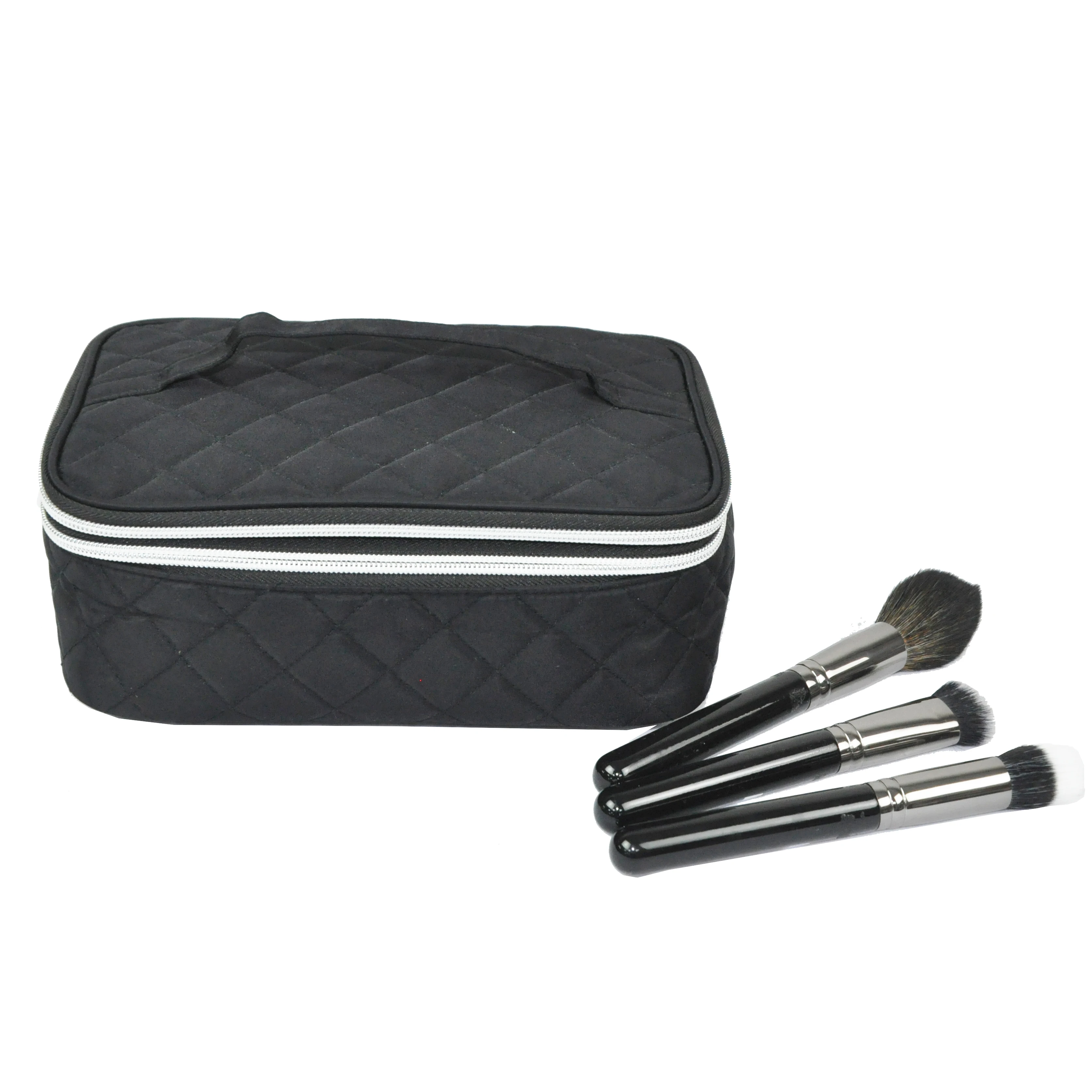 Portable Double Layer Quilted Travel Makeup Bag Brush Organizer Cosmetic Case Bag Storage Cosmetics Make UP Brush Cosmetic Bag