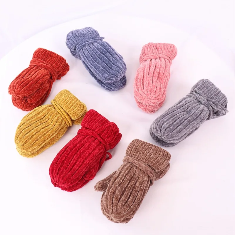 New Design winter pompom beanie hat scarf gloves 3 piece set thickened warm chenille wool hat for baby boys and girls  2-8y