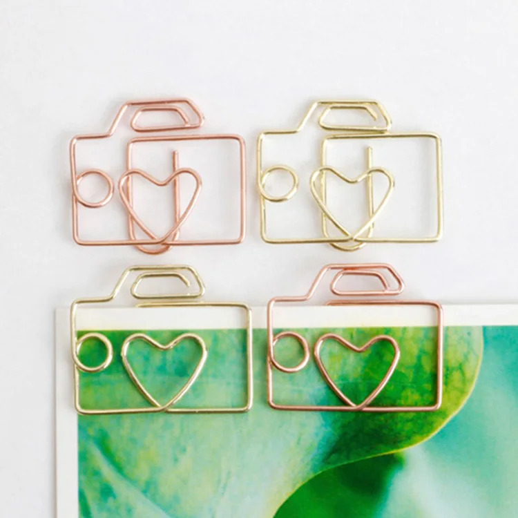 Small Order Customized camera shaped metal paper clip bookmark golden rose golden colors